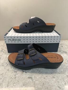 FLEXUS by Spring Step Genuine Leather Women's Comfort Sandals Dark Blue Sz 37 EU